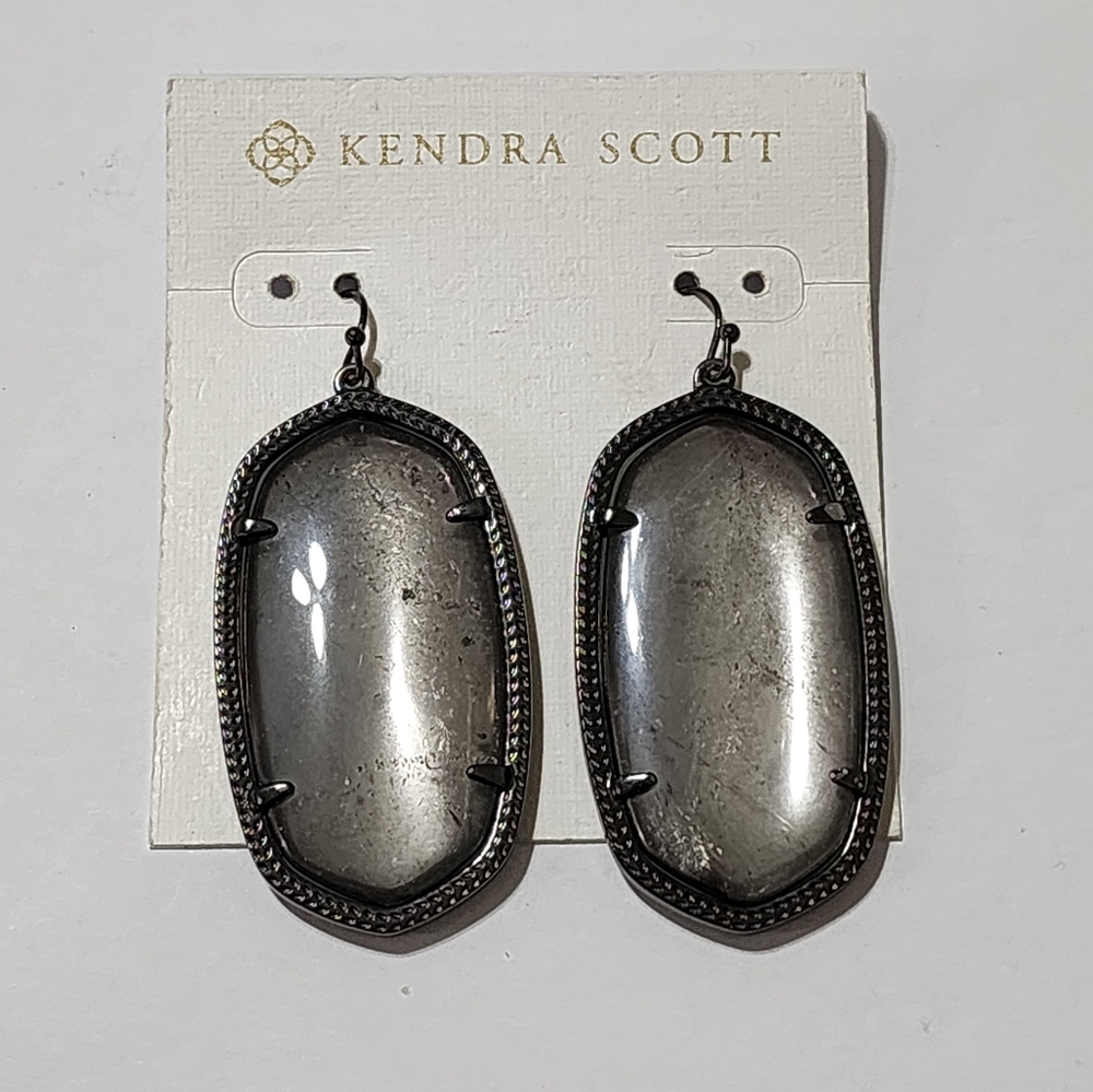 Kendra Scott Danielle Drop Earrings Gunmetal Hematite Mirror Rock Large